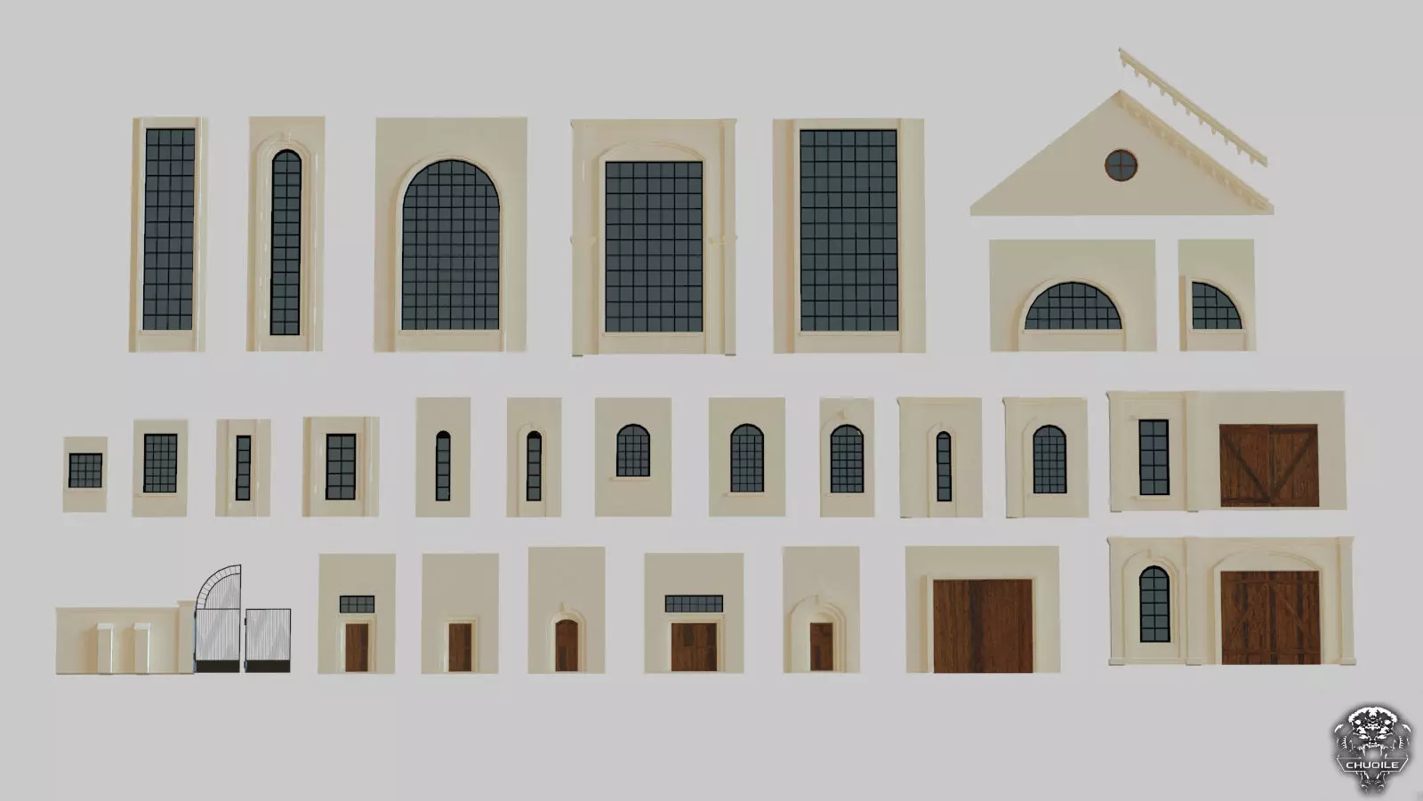 Architectural House Parts Kitbash Low-poly 3D model_0