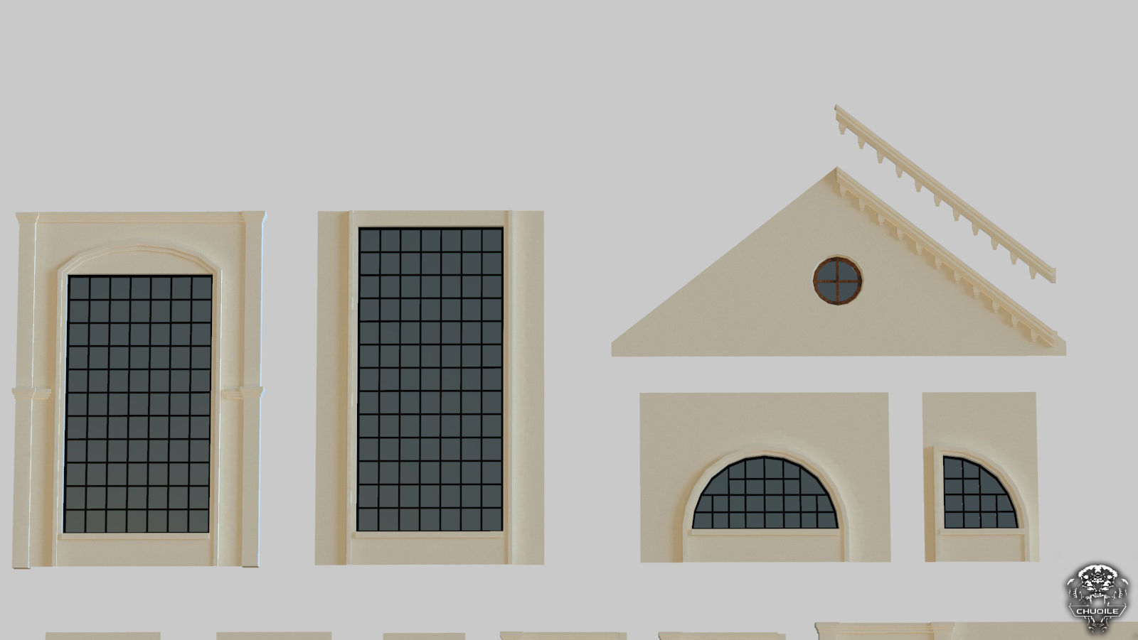 Architectural House Parts Kitbash Low-poly 3D model_2