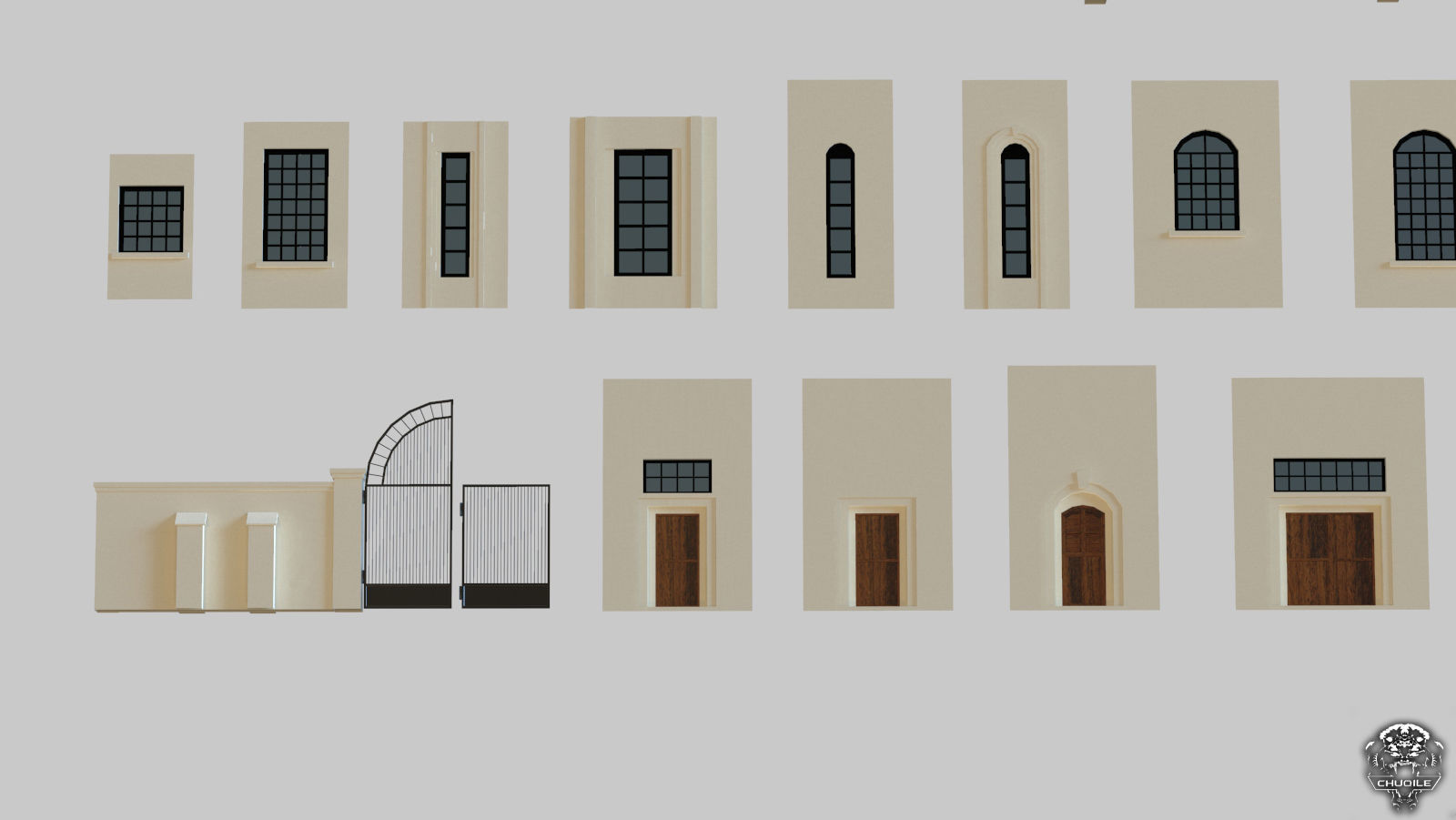 Architectural House Parts Kitbash Low-poly 3D model_3