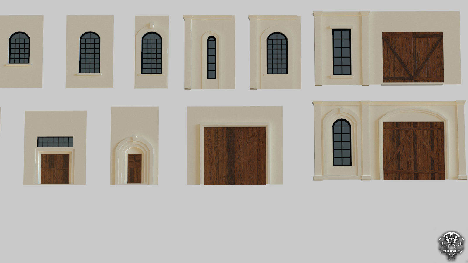 Architectural House Parts Kitbash Low-poly 3D model_4