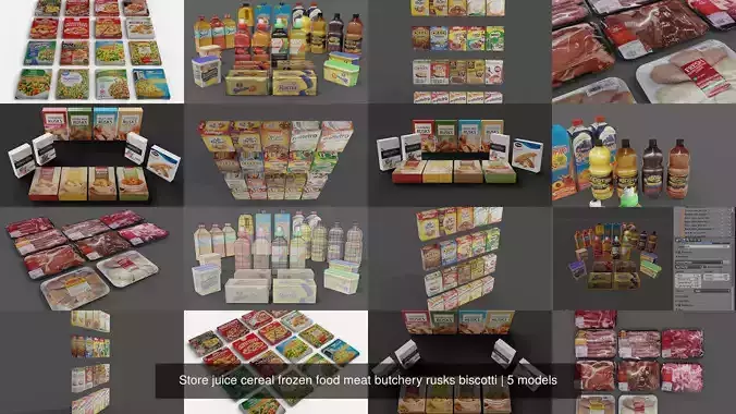 Store juice cereal frozen food meat butchery rusks biscotti 3D Model Collection