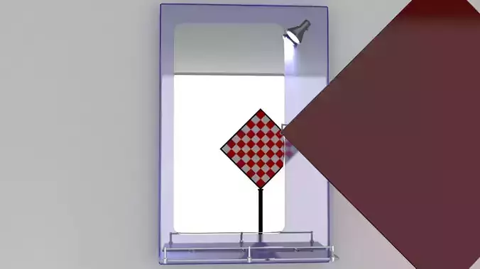 Bathroom-mirror toilet in with light shining