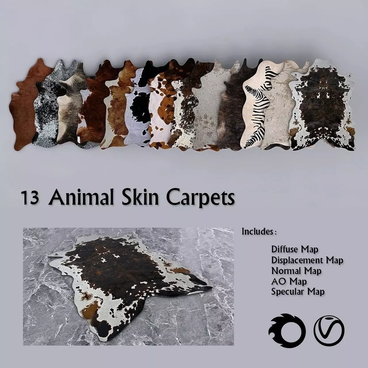 13 Animal Skin Carpets Low-poly 3D model_0