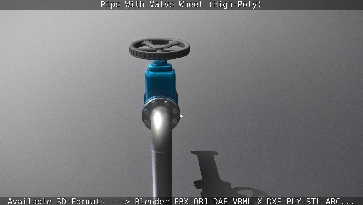 Pipe With Valve Wheel High-Poly 3D model_3