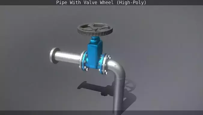 Pipe With Valve Wheel High-Poly  3D model