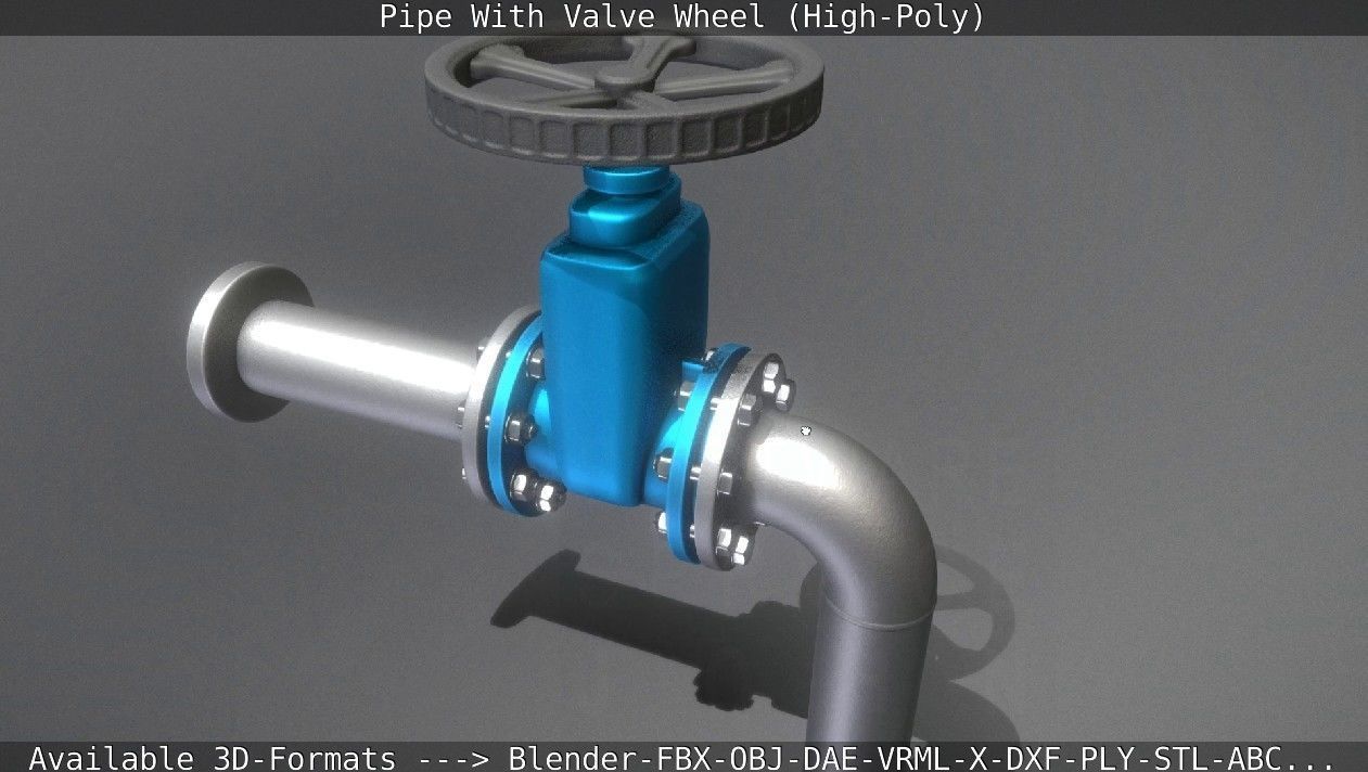 Pipe With Valve Wheel High-Poly 3D model_6