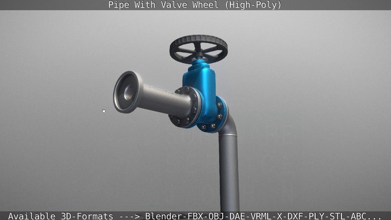 Pipe With Valve Wheel High-Poly 3D model_5