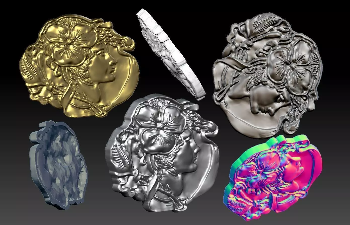 coin 4 set of different colored figurines 3D print model