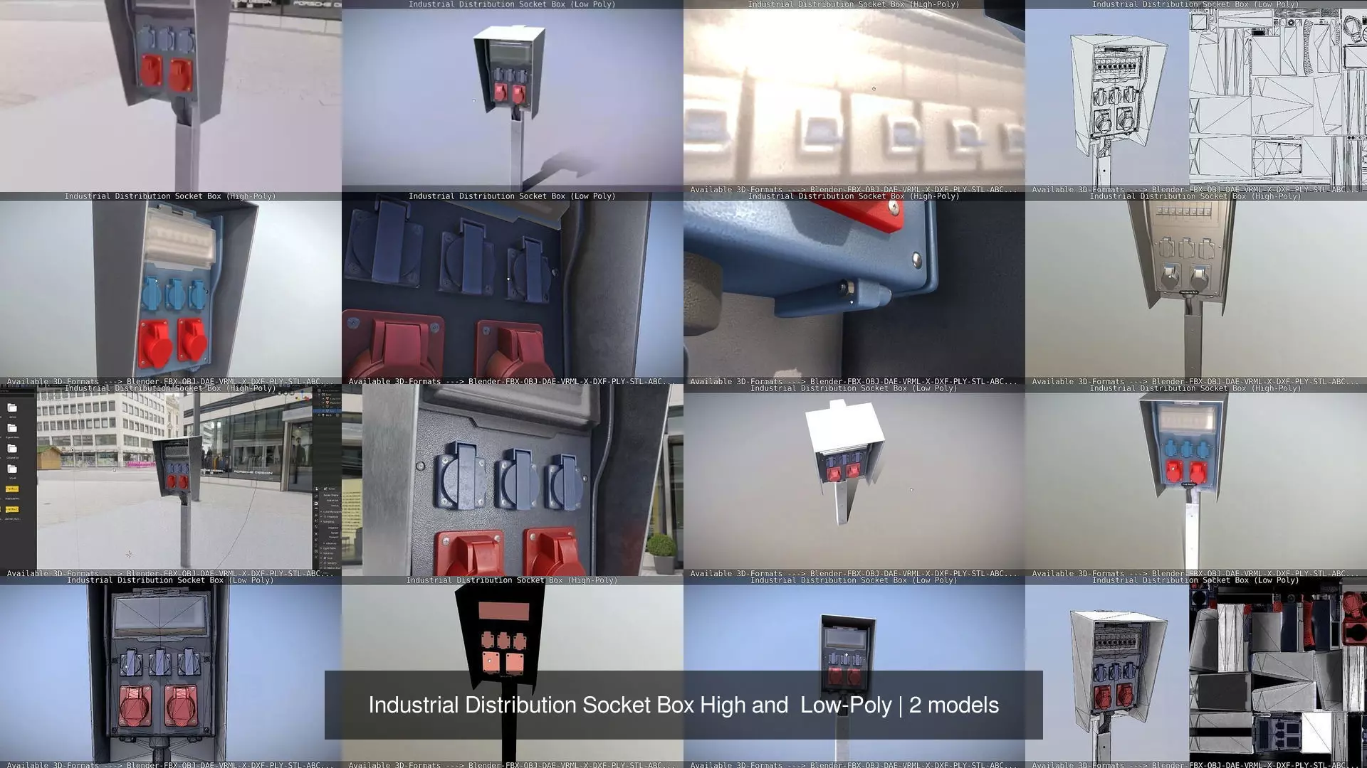 Industrial Distribution Socket Box High and  Low-Poly 3D Model Collection_0