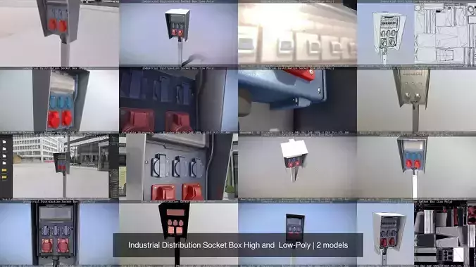 Industrial Distribution Socket Box High and  Low-Poly 3D Model Collection