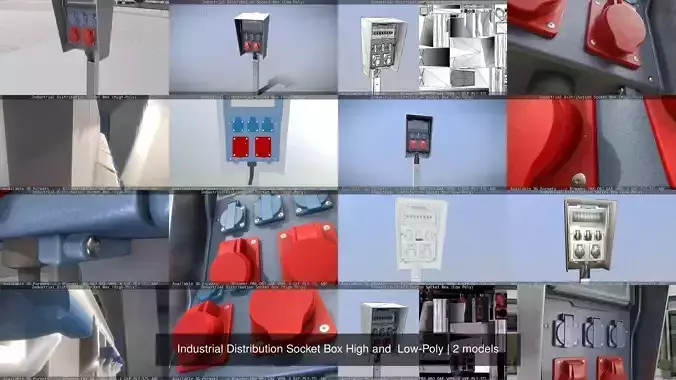 Industrial Distribution Socket Box High and  Low-Poly 3D Model Collection