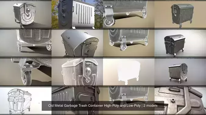 Old Metal Garbage Trash Container High-Poly and Low-Poly 3D Model Collection