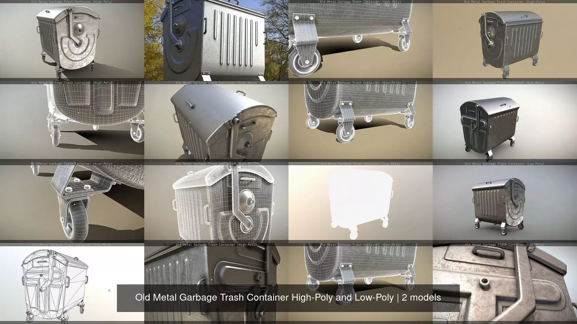 Old Metal Garbage Trash Container High-Poly and Low-Poly 3D Model Collection_0