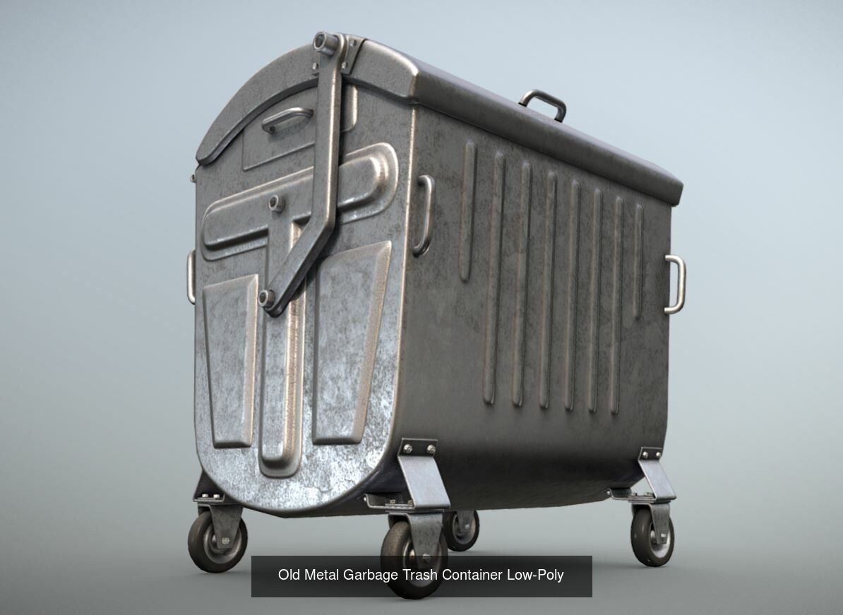 Old Metal Garbage Trash Container High-Poly and Low-Poly 3D Model Collection_4
