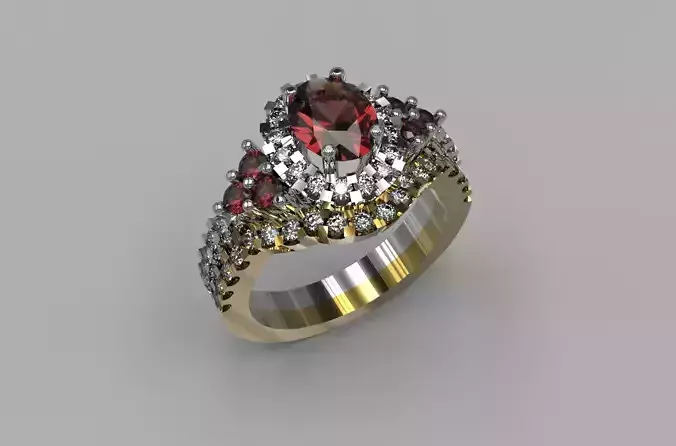 Rings gold and diamond ring with garnet stone