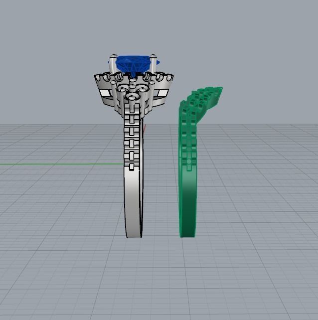 Rings gold and diamond ring with garnet stone 3D print model_2