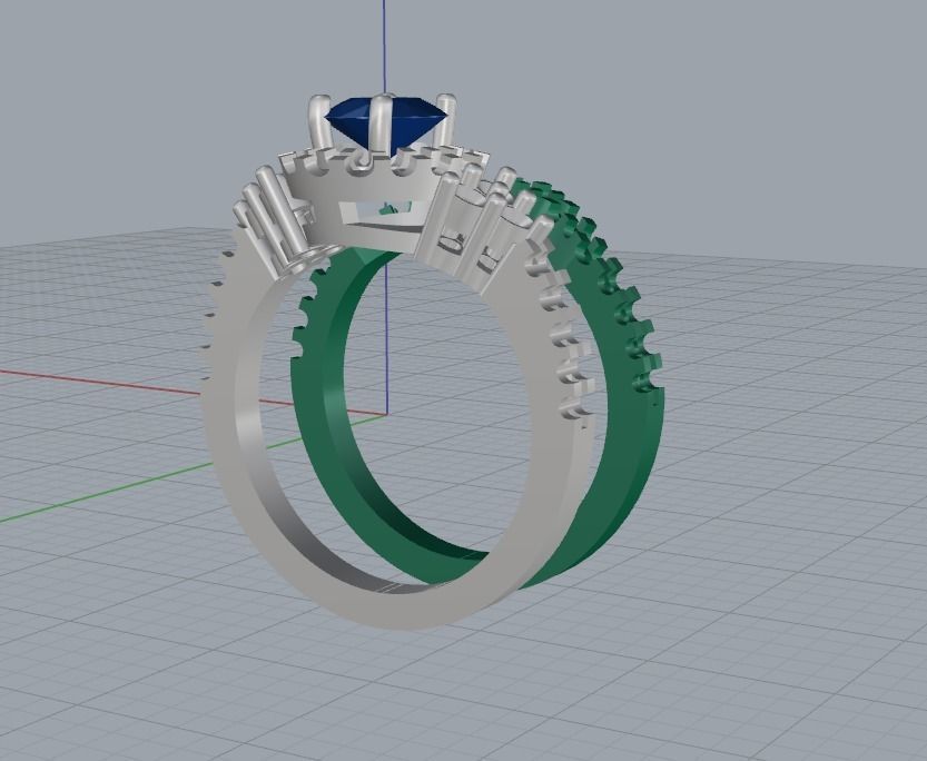 Rings gold and diamond ring with garnet stone 3D print model_3