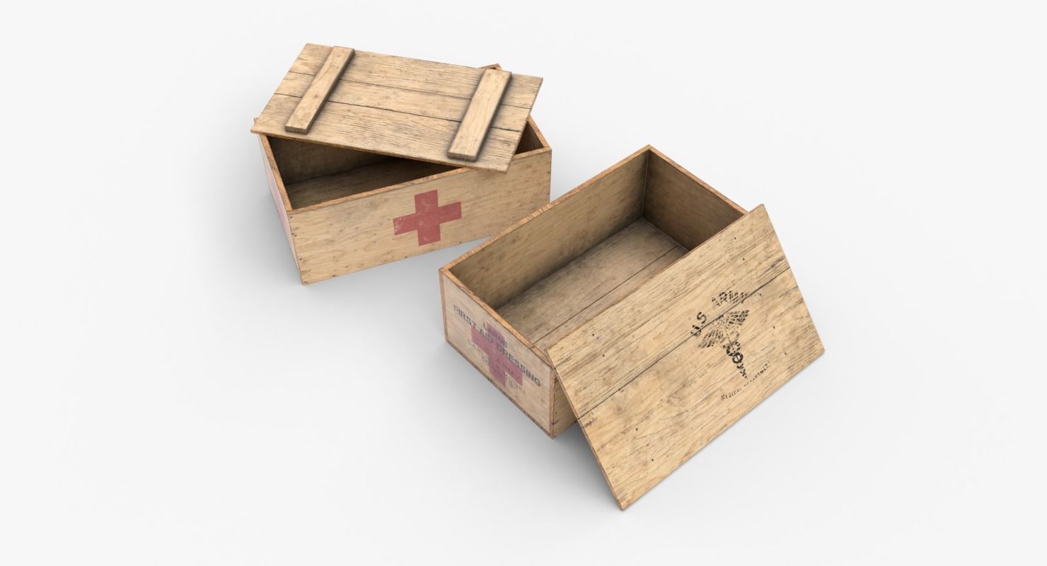 US First Aids Wooden Boxes WWII Low-poly 3D model_17