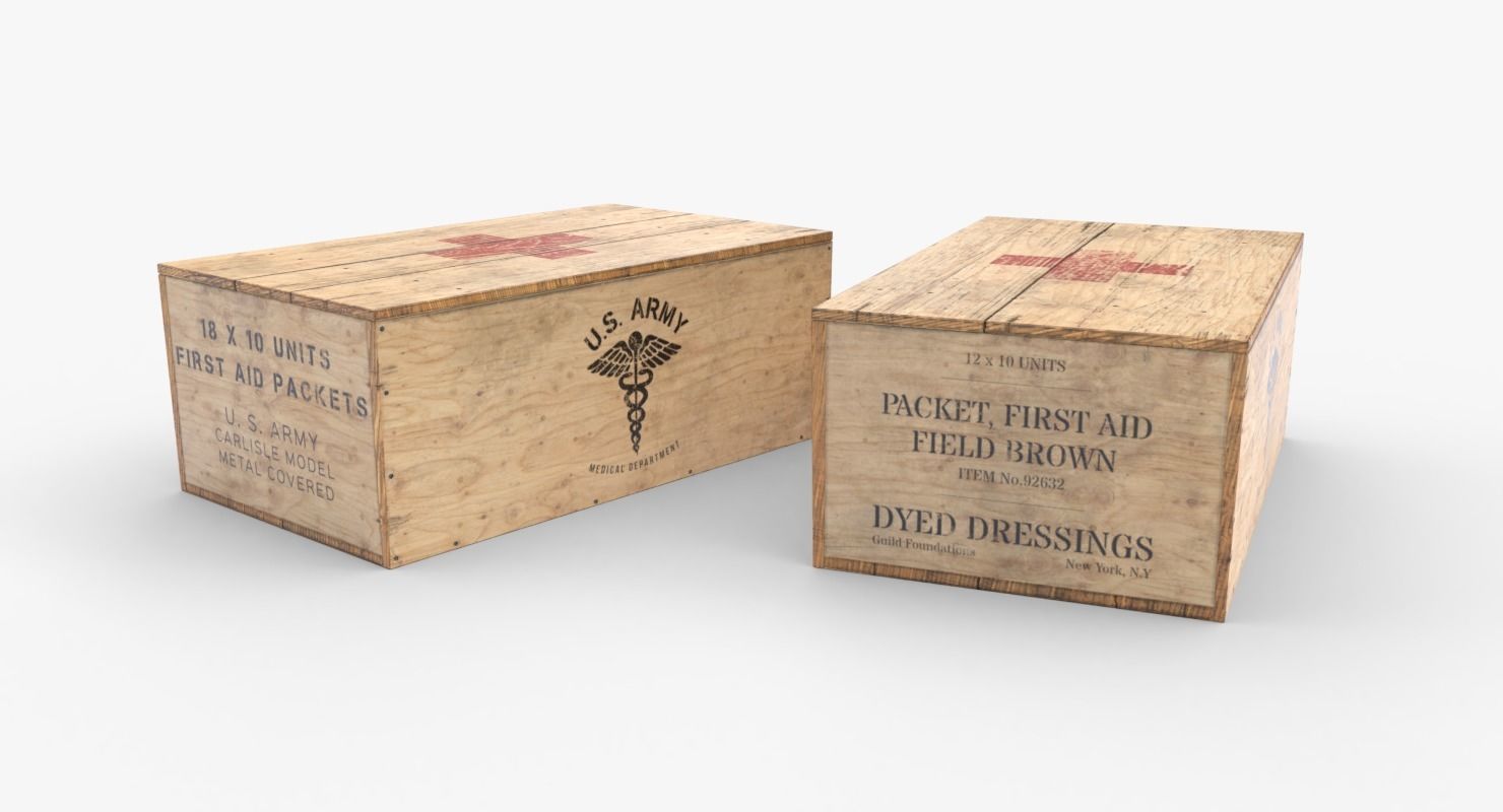 US First Aids Wooden Boxes WWII Low-poly 3D model_5