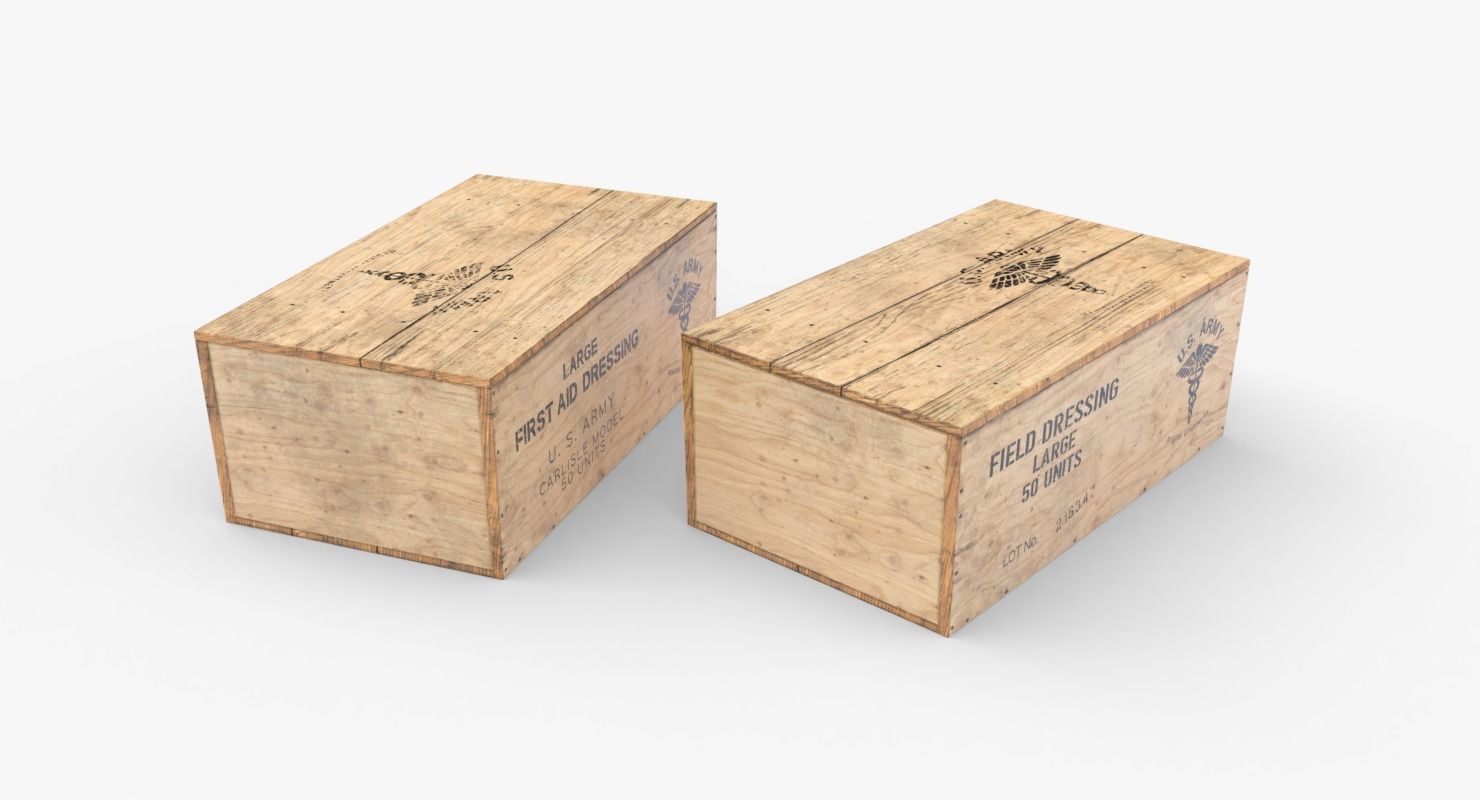 US First Aids Wooden Boxes WWII Low-poly 3D model_12