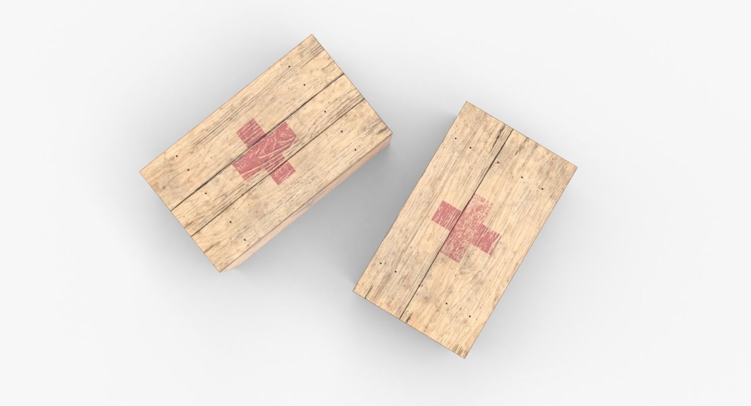 US First Aids Wooden Boxes WWII Low-poly 3D model_6