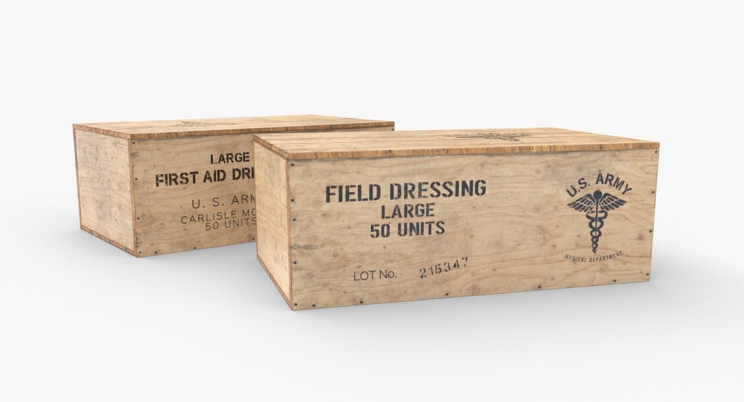 US First Aids Wooden Boxes WWII Low-poly 3D model_13