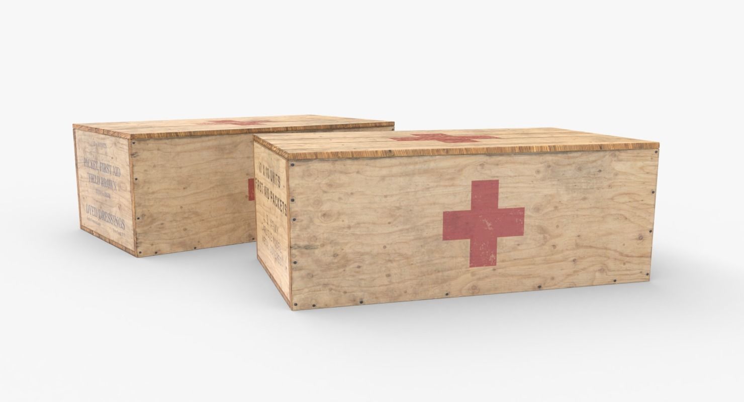 US First Aids Wooden Boxes WWII Low-poly 3D model_3