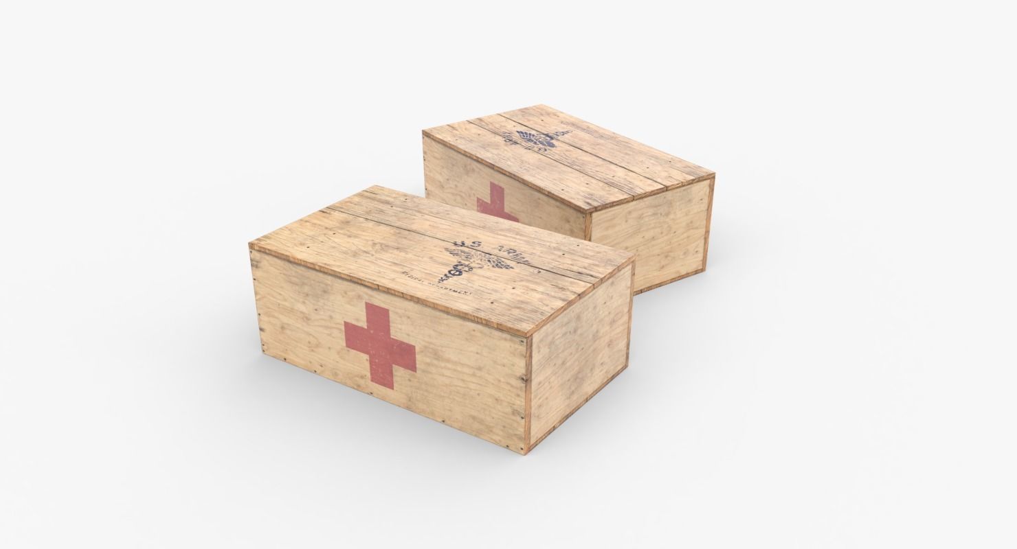 US First Aids Wooden Boxes WWII Low-poly 3D model_11