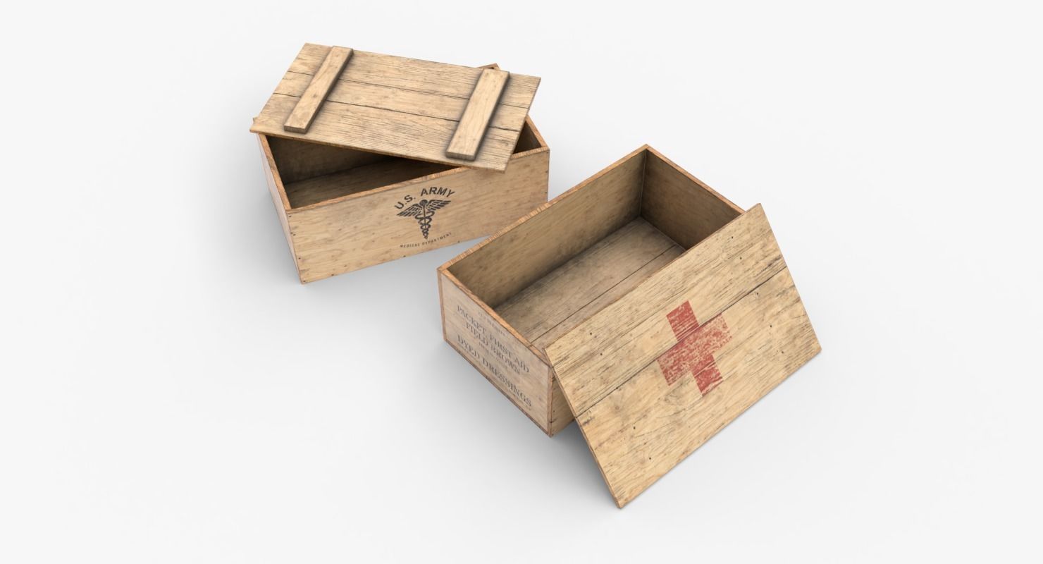 US First Aids Wooden Boxes WWII Low-poly 3D model_7
