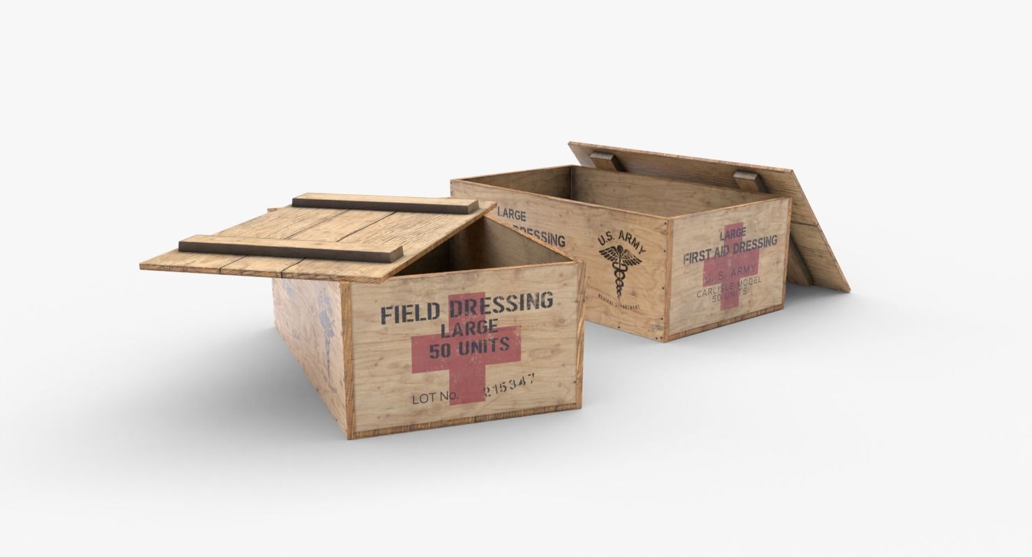 US First Aids Wooden Boxes WWII Low-poly 3D model_19