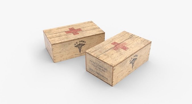 US First Aids Wooden Boxes WWII Low-poly 3D model