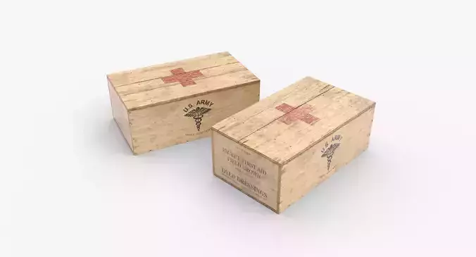 US First Aids Wooden Boxes WWII Low-poly 3D model