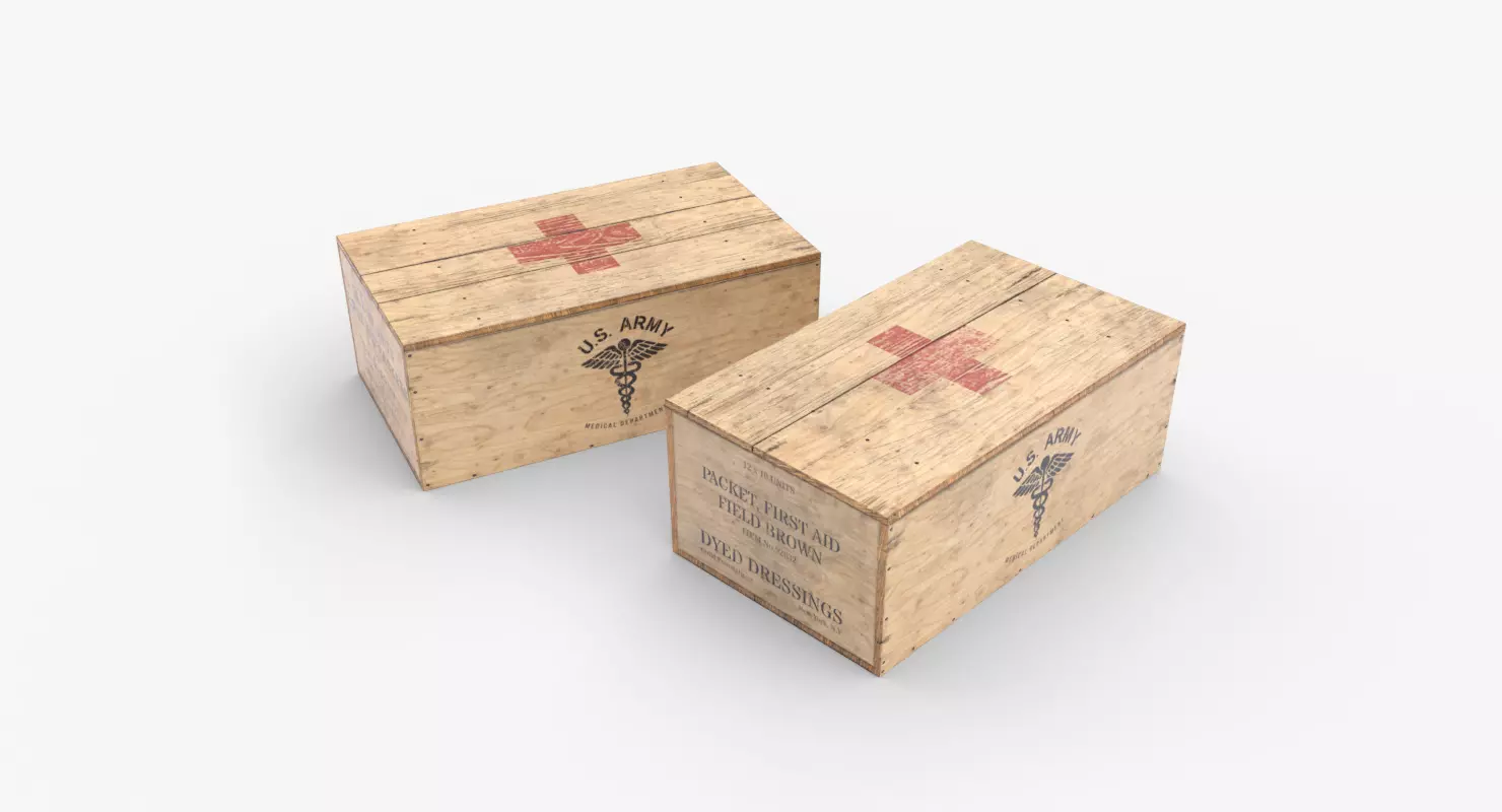 US First Aids Wooden Boxes WWII Low-poly 3D model_0