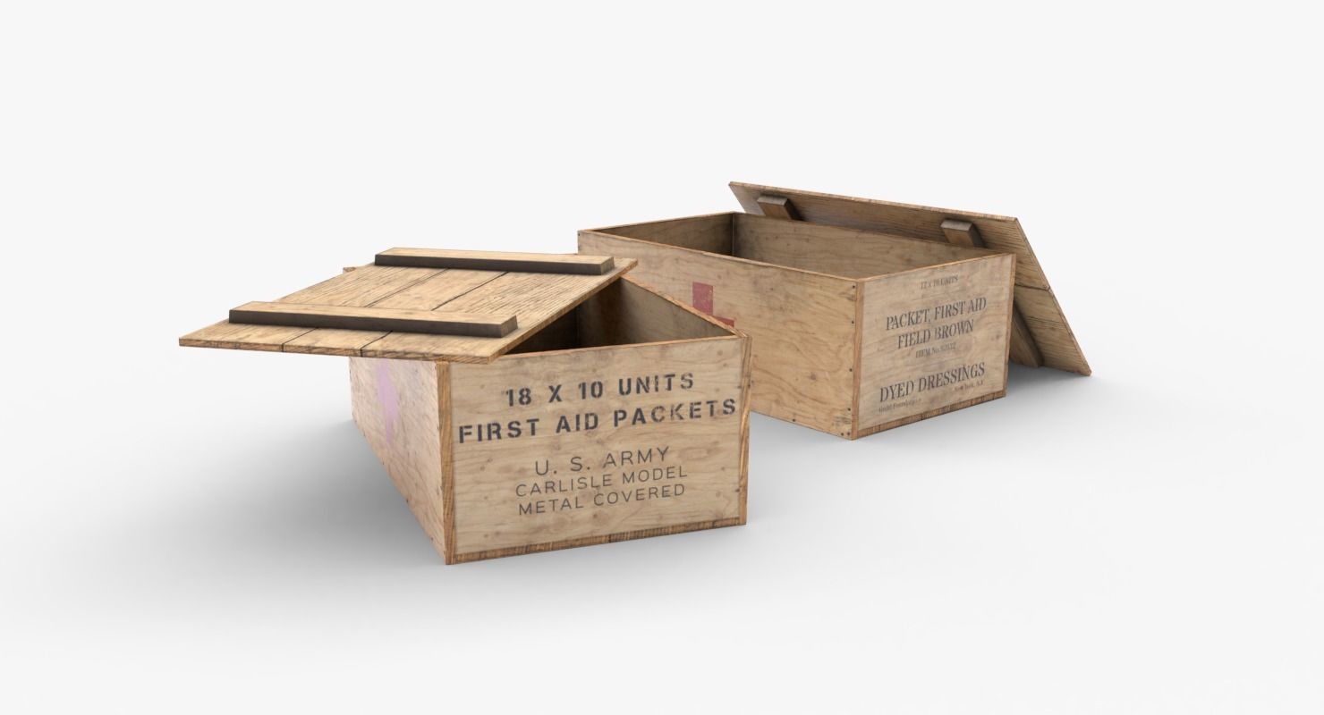 US First Aids Wooden Boxes WWII Low-poly 3D model_9