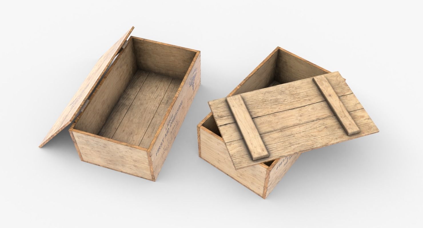 US First Aids Wooden Boxes WWII Low-poly 3D model_18