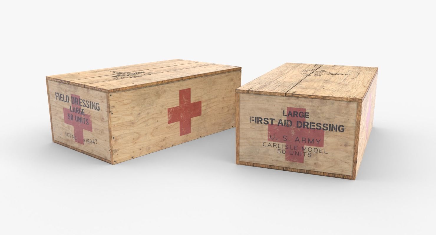 US First Aids Wooden Boxes WWII Low-poly 3D model_15