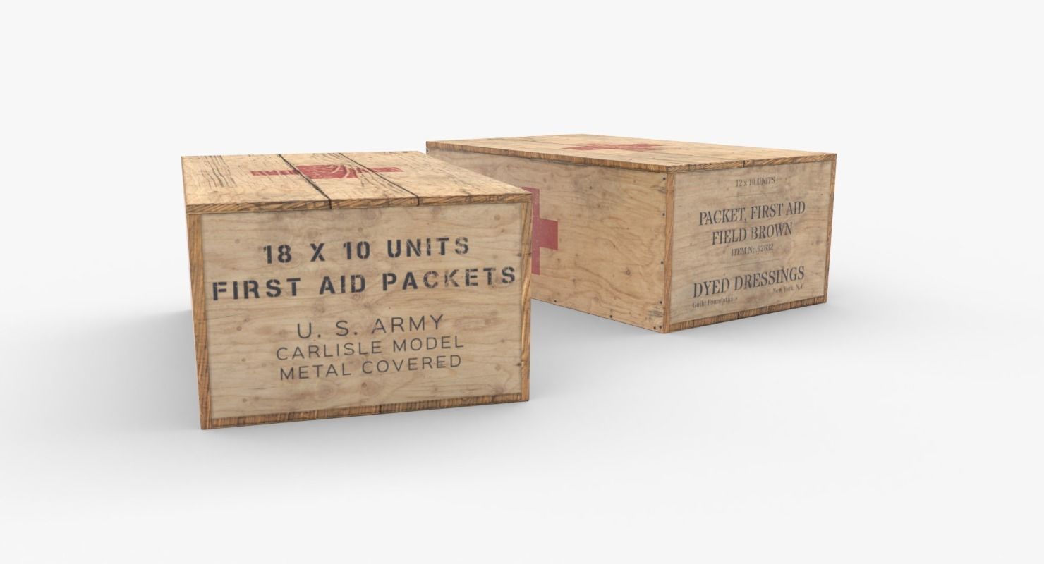 US First Aids Wooden Boxes WWII Low-poly 3D model_4