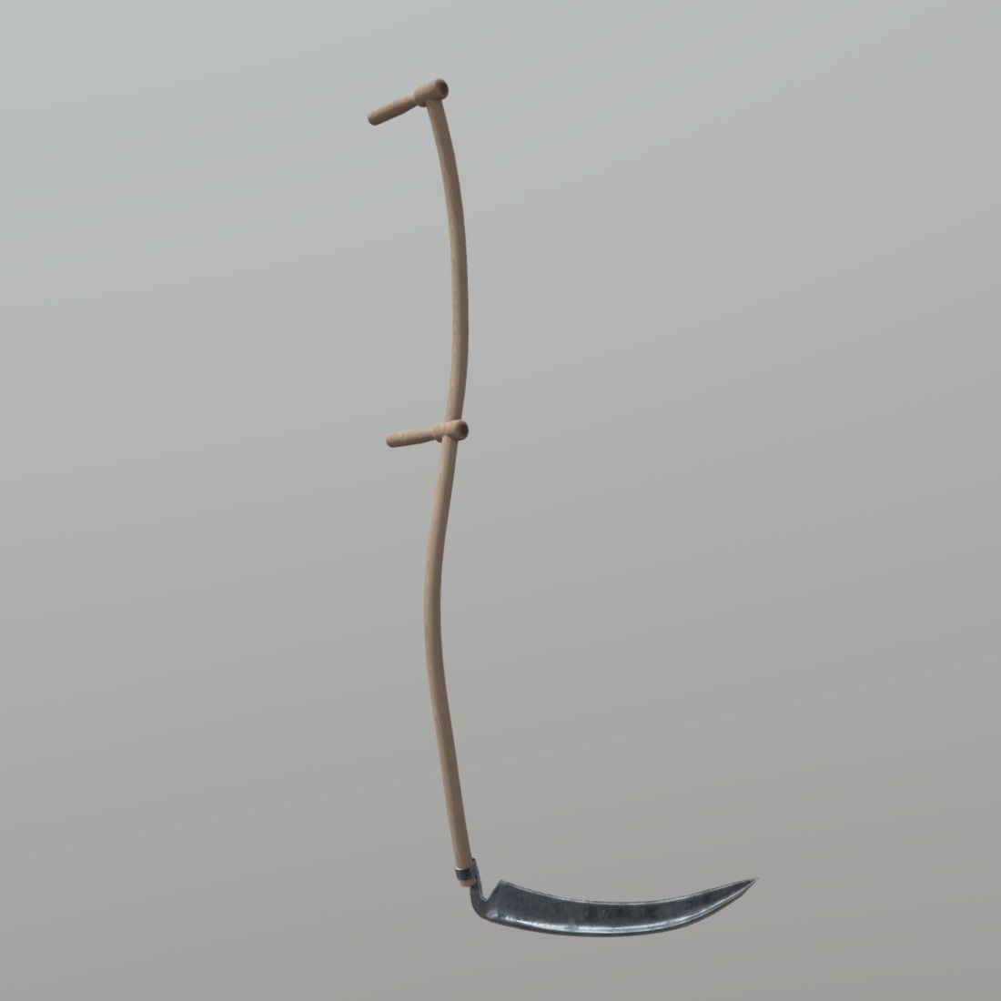 Scythe wooden stick with handle Low-poly 3D model_3