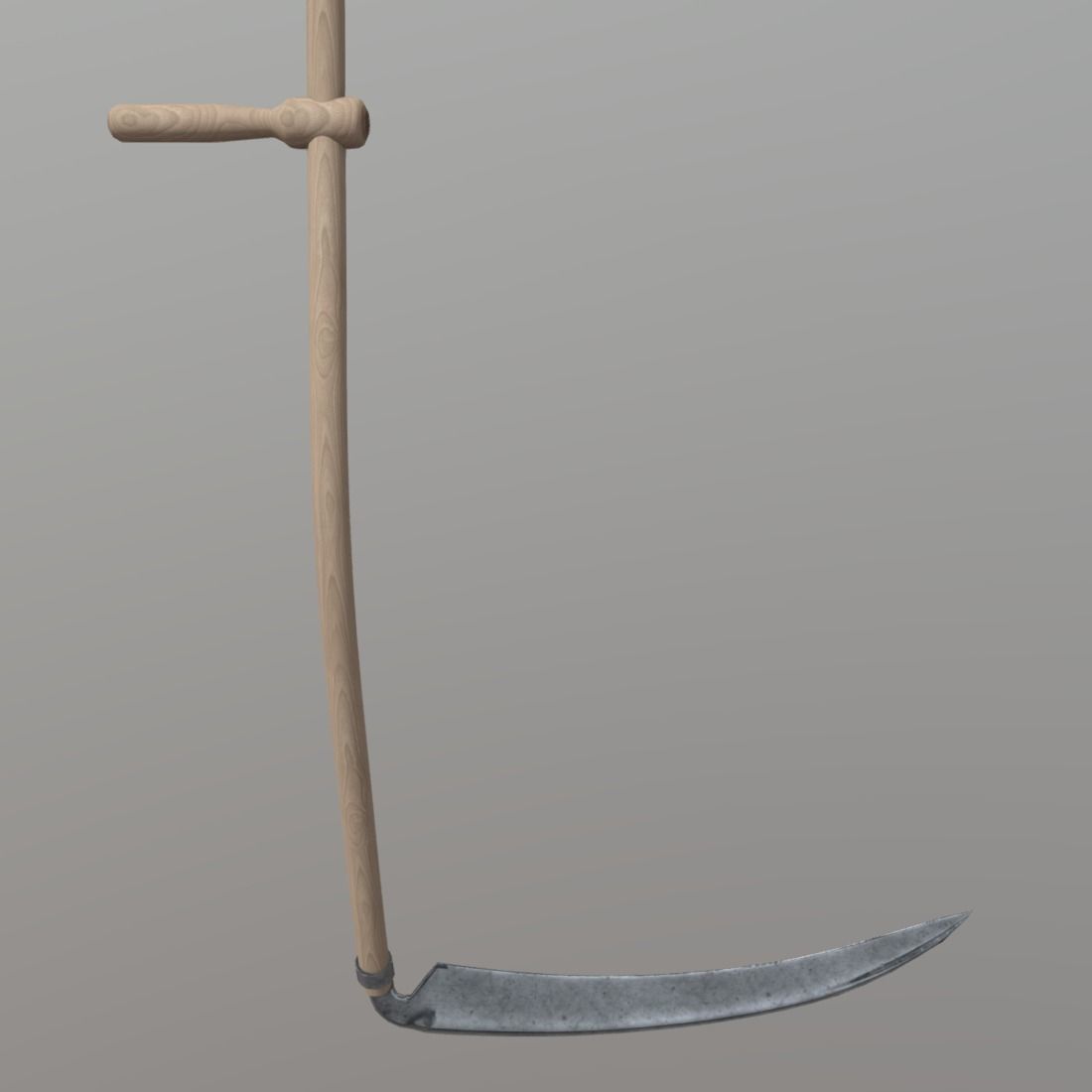 Scythe wooden stick with handle Low-poly 3D model_8