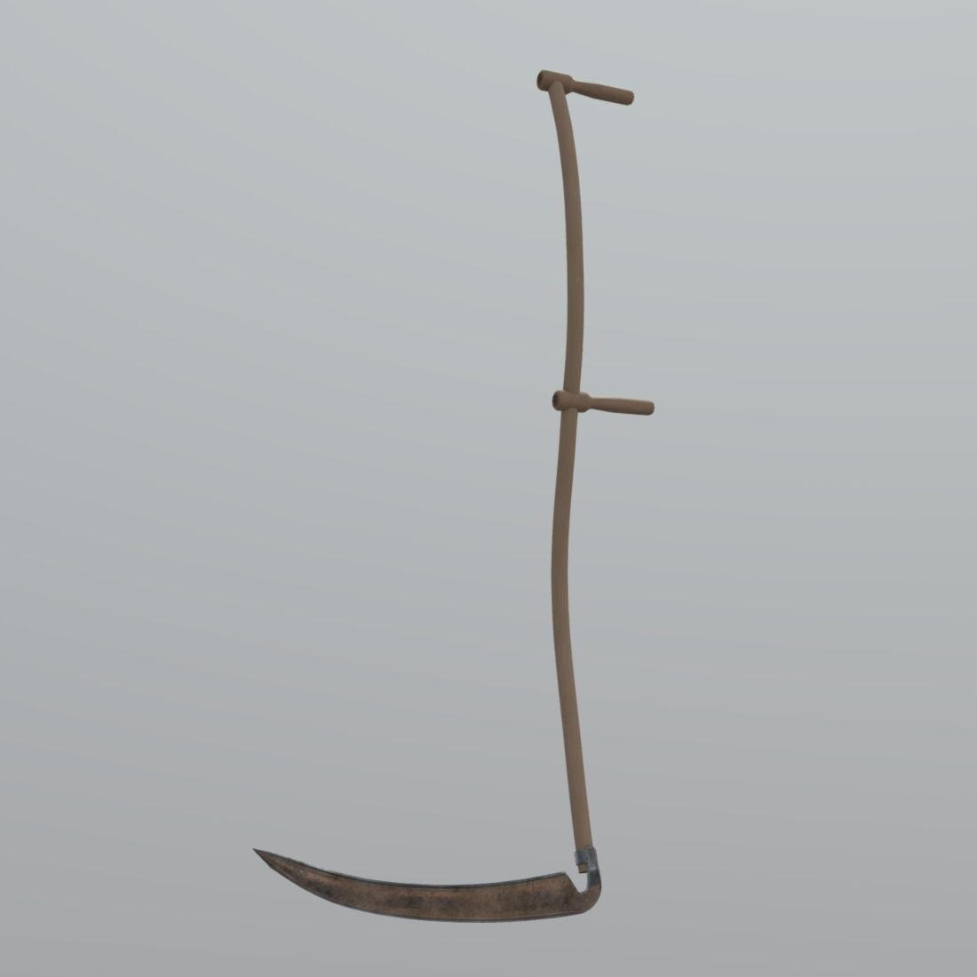 Scythe wooden stick with handle Low-poly 3D model_5