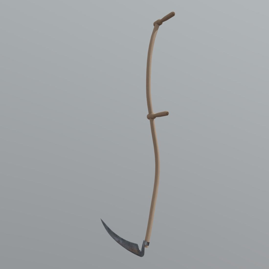 Scythe wooden stick with handle Low-poly 3D model_6