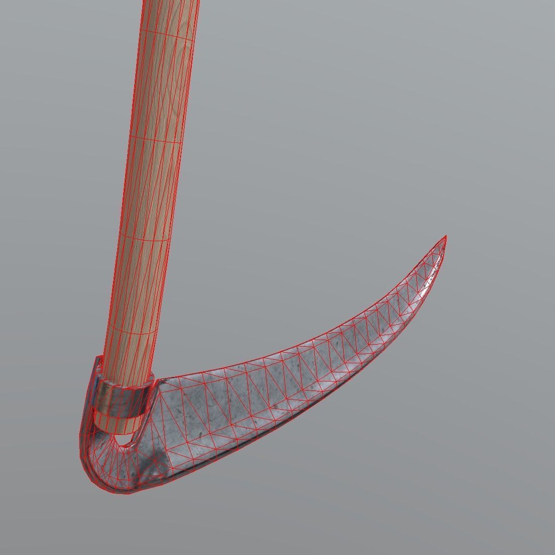 Scythe wooden stick with handle Low-poly 3D model_1