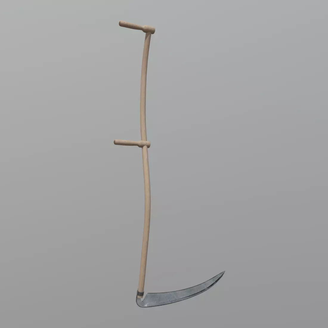 Scythe wooden stick with handle Low-poly 3D model_0