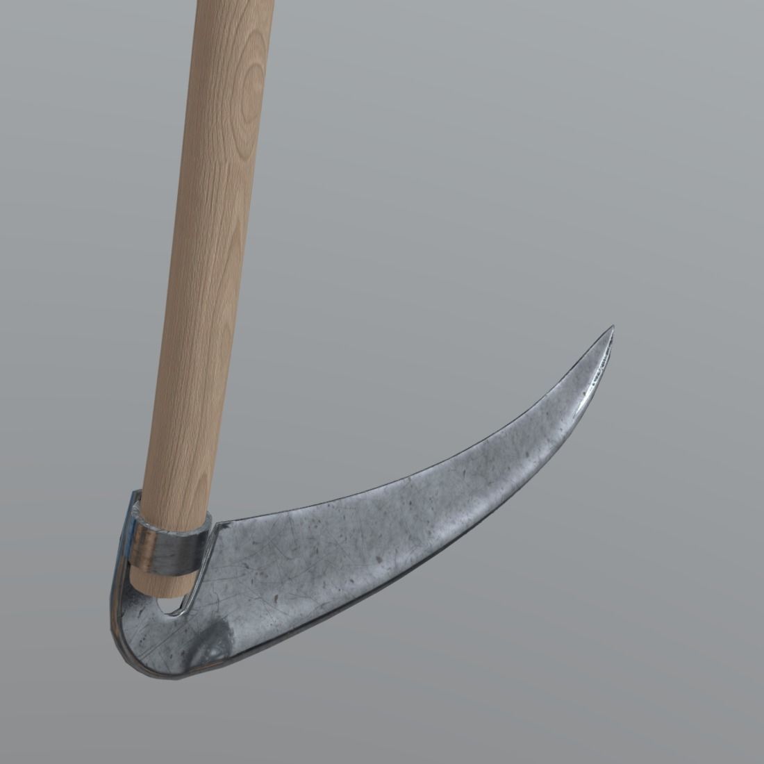 Scythe wooden stick with handle Low-poly 3D model_2