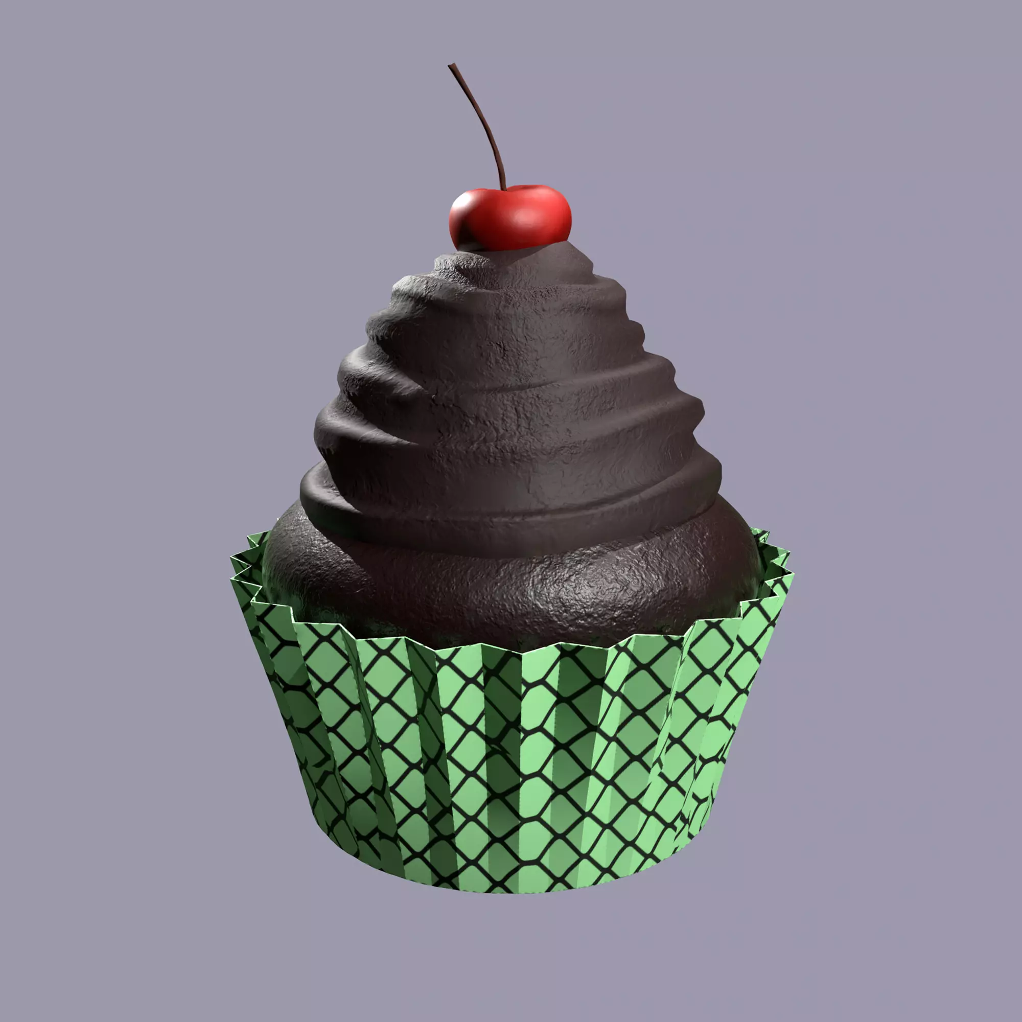 Chocolate Lava Cherry Cupcake Free low-poly 3D model