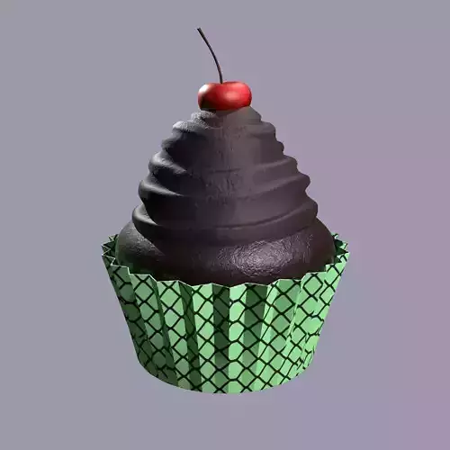 Chocolate Lava Cherry Cupcake Free low-poly 3D model