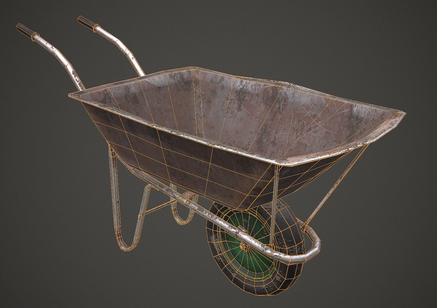 Old Wheelbarrow PBR Low Poly Low-poly 3D model_7