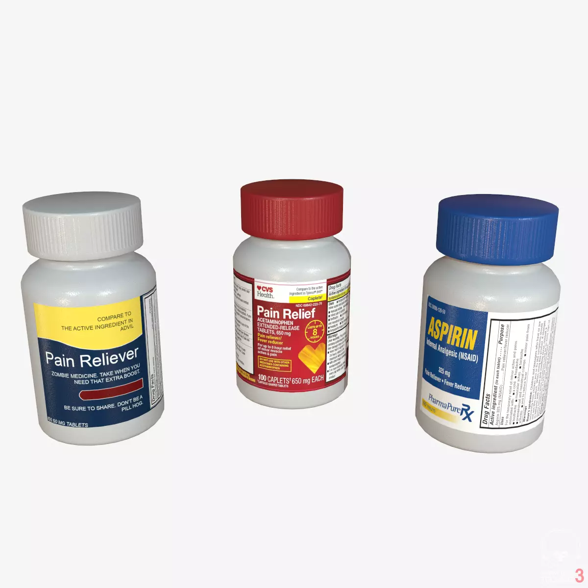 Pain Reliever Aspirin Pill Box Low-poly 3D model_0