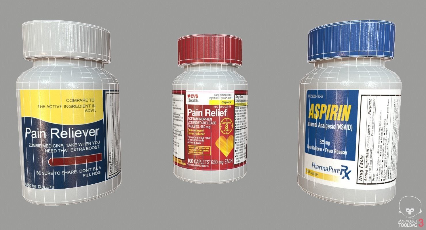 Pain Reliever Aspirin Pill Box Low-poly 3D model_4
