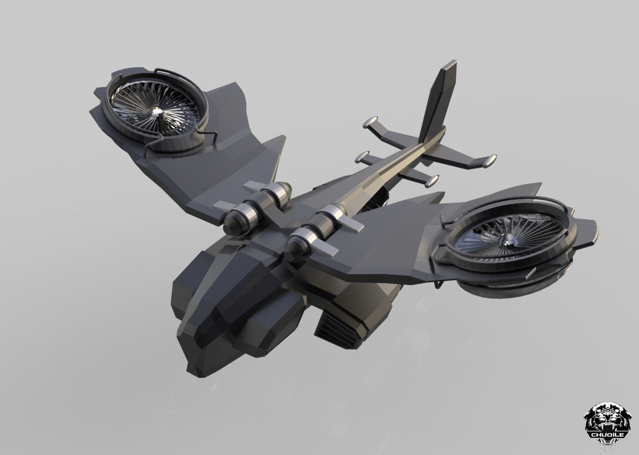 Sci-Fi Hover Plane Low-poly 3D model_1